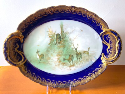 Haviland France Wildlife Plates set, signed, Cobalt blue,gold