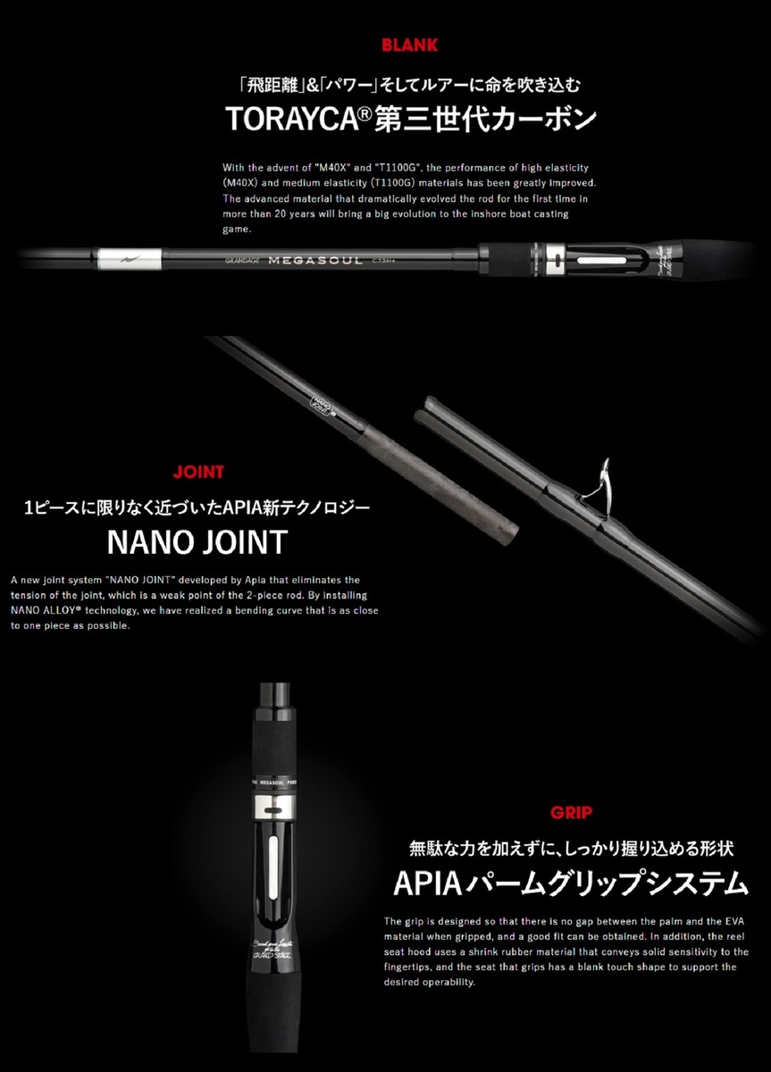 Apia Rod Baitcast Grandage Megasoul 63H+ (3093) | eBay