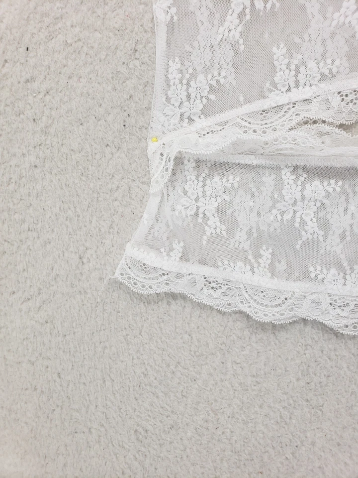 Top de mujer de zorro blanco extra pequeño blanco mezcla de nailon floral encaje camisola recortada Foto 4 de 4