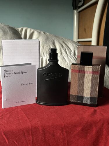 creed green irish tweed 3.4 oz & burbery london 3.4 oz w mfk grand soir 2 ml