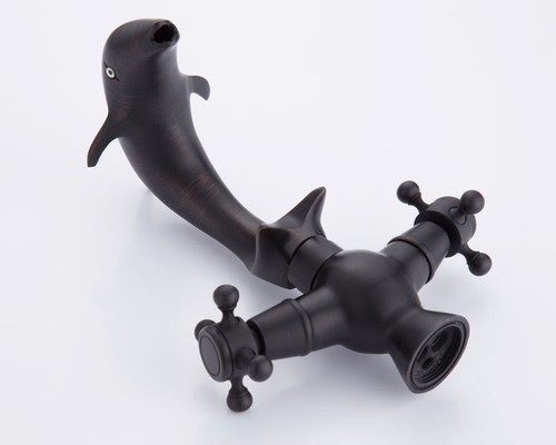 Bathroom Single Hole Black Dolphin Basin Sink 2 Handle Mixer Faucet Taps - Picture 8 of 9
