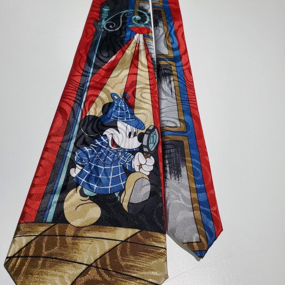 Vintage 90s Balancine Hot Cakes Disney Polyester Detective Mickey Mouse Tie View 6