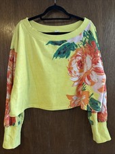 Daily Practice Anthropologie Yellow Floral Cropped Sweatshirt Sz L Relaxed