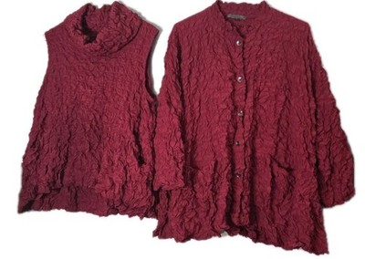 CHALET ET CECI XS 2pc Set Deep Red Womens Crinkle Loose Oversized Gillian Top 