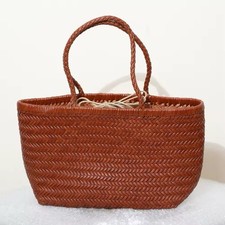 Genuine Leather Woven Basket Bag Large