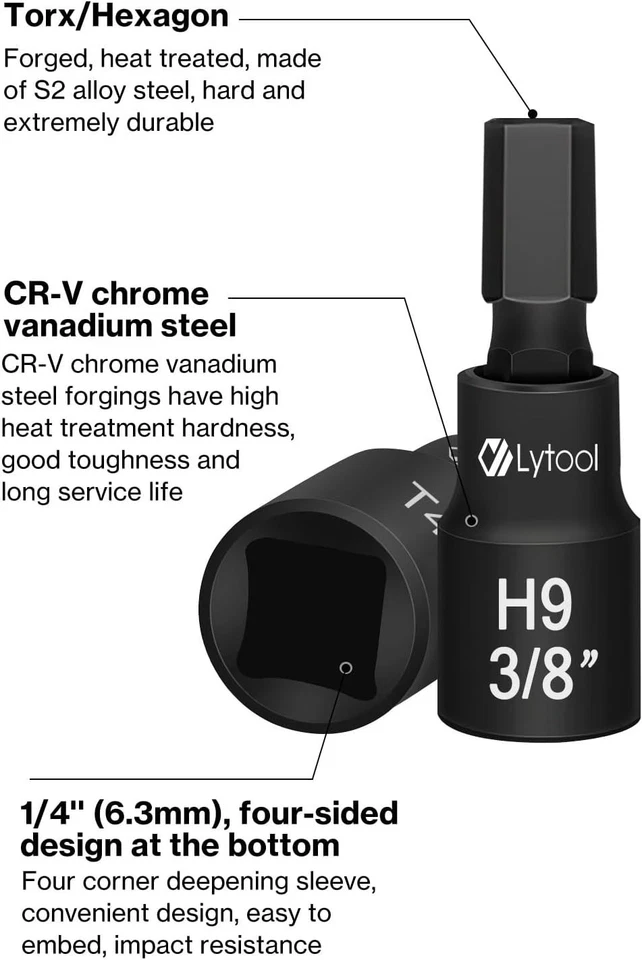 Torx and HEX Bit Socket Set, 25 PCS 1/4" Allen Key Star Socket, 1/2" & 3/8" Sock - Image 2 of 4