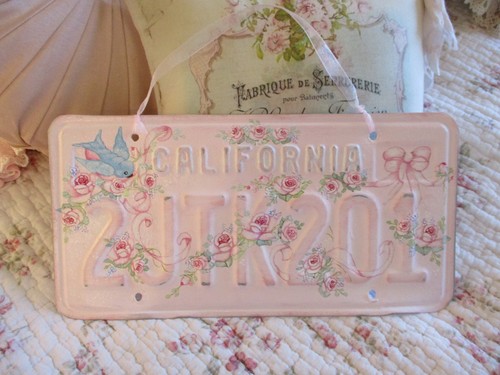 Shabby Chic Style Hand Painted Vintage California License Plate