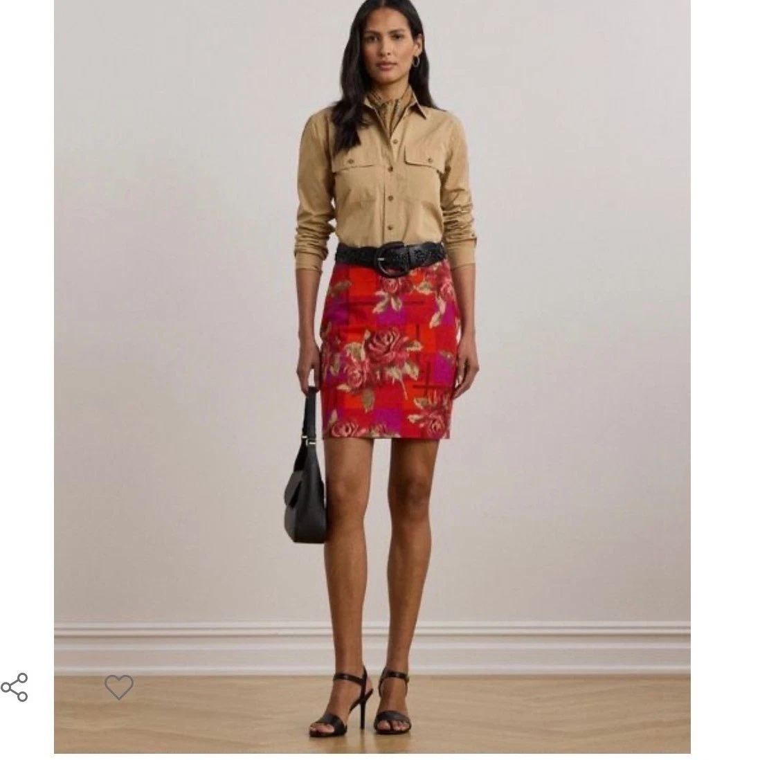 Lauren Ralph Lauren Floral Linen Cotton Pencil Miniskirt Red Pink Multi 8