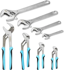 8-Piece Adjustable Wrench & Water Pump Pliers Set, 12/10/8/6 Inch, 4Pcs Adjustab