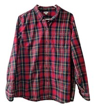 LL BEAN Scotch Plaid Flannel Shirt Relaxed Fit Women's 1X Holiday Christmas Red