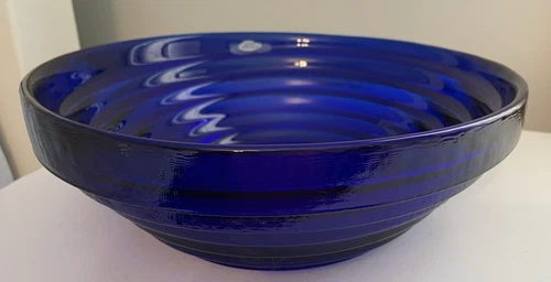 Vintage Blenko Cobalt Blue Glass Mid Century Pyramid Bowl Heavy EXCELLENT