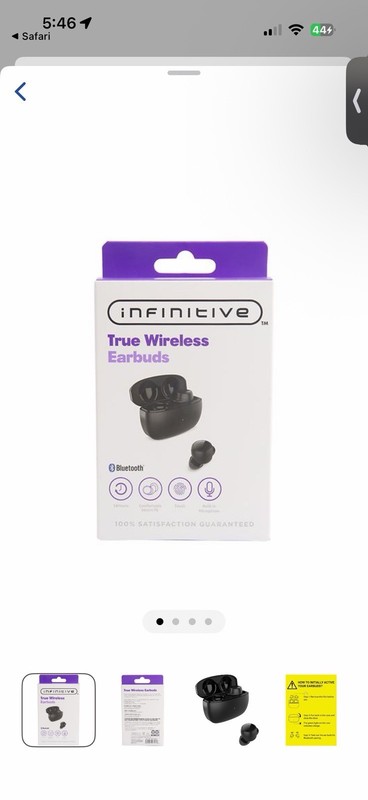 Infinitive True Wireless Bluetooth In-Ear Earbuds Black Touch Mic w/ USB-C Case