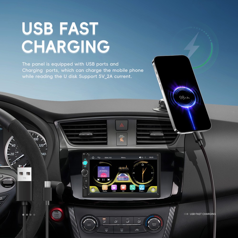 DAB+ 7" Touchscreen 2 DIN Autoradio Carplay Android Auto USB Bluetooth Radio FM foto 6