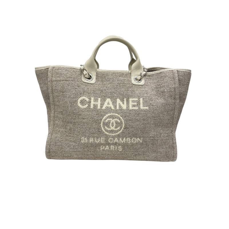 CHANEL Deauville Shopping Bag Beige Wool Handbag AS3351 #OKB1440