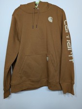 Carhartt Hoodie Women's Large 12-14 Relaxed Fit Beige/Brown Arm Logo