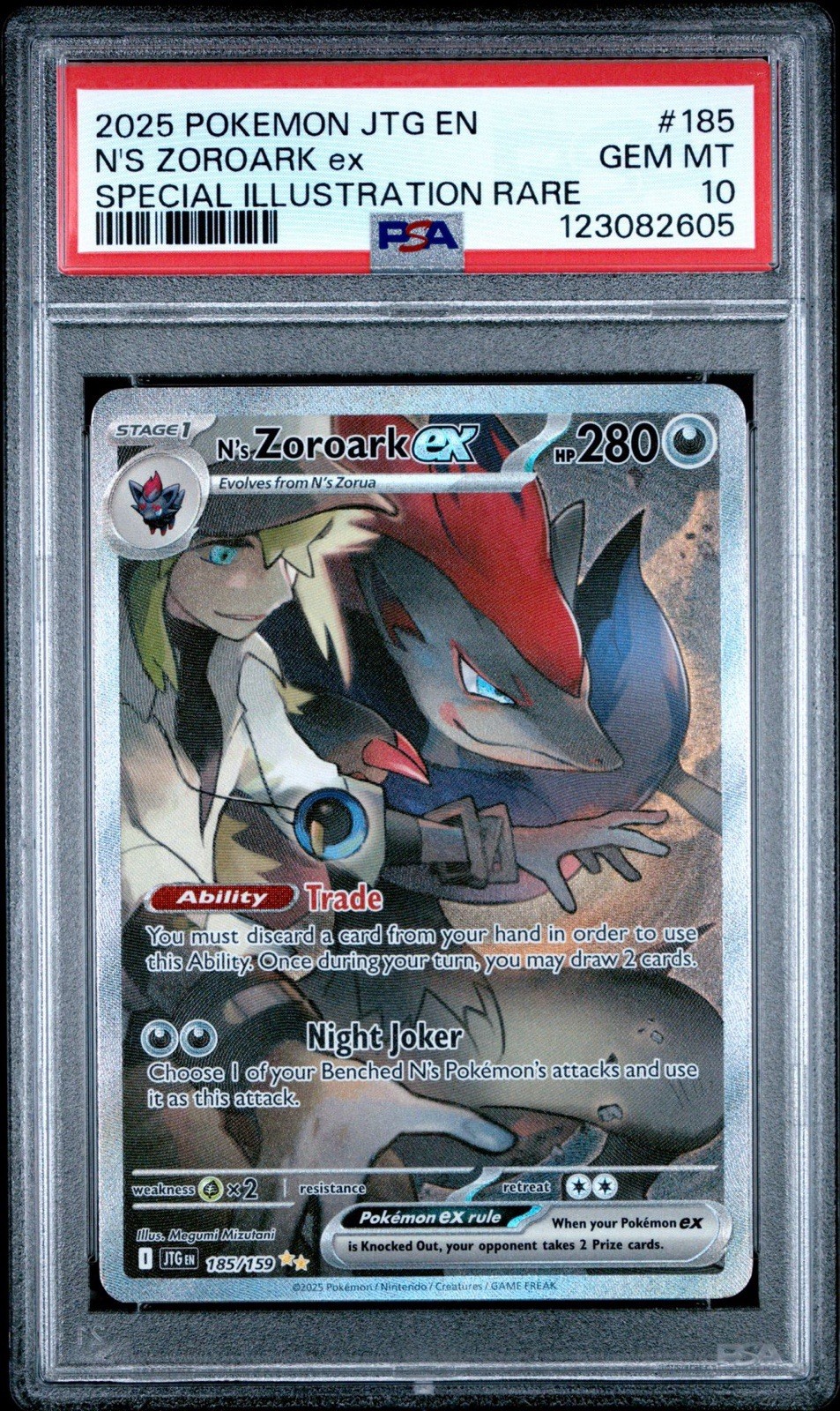 2025 POKEMON JTG EN-JOURNEY TOGETHER #185 N'S ZOROARK EX PSA 10