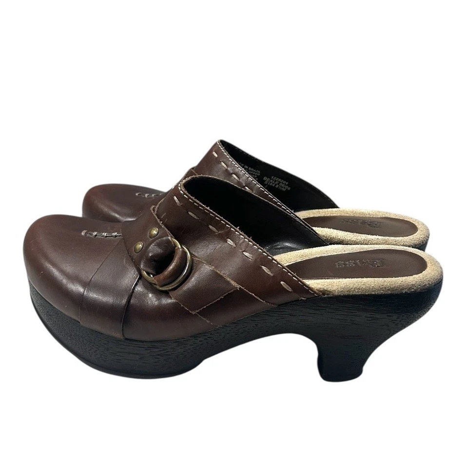 Zueco de mula Bass Y2K de cuero Beale para mujer talla 8,5 marrón plataforma puntada en contraste Foto 2 de 4