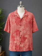 Tommy Bahama Original Fit Tropical Orange Floral Short Sleeve Shirt 100 silk XL