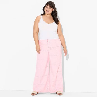 Women's Low-Rise Patchwork Embroidered Wide Leg Pants - Wild Fable Light Pink