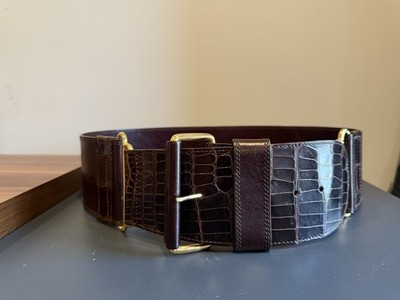Vintage Oscar De La Renta American Crocodile Leather Chocolate Brown Belt