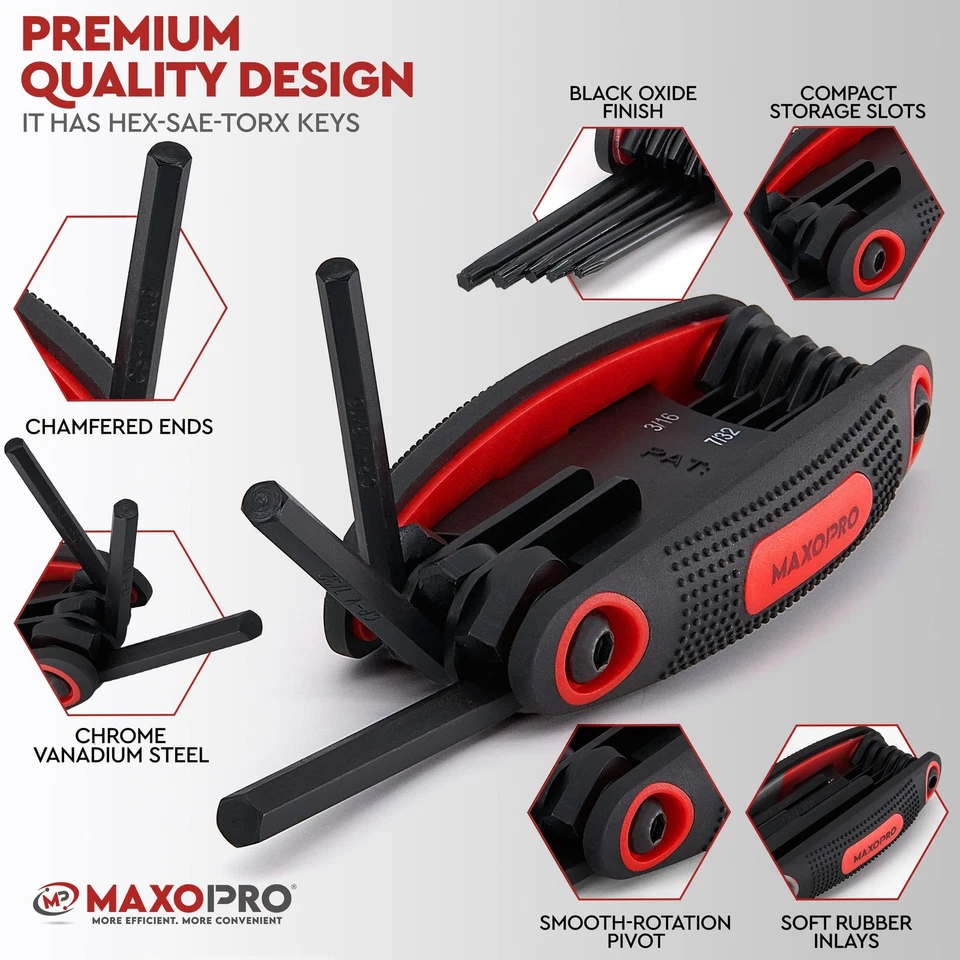 25pc Folding Allen Wrench Set – Pack of 3 Metric and SAE Hex Keys Set, Torx W... - Image 3 of 4