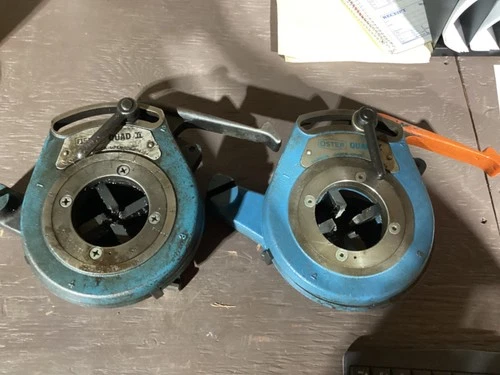 Lot of 2 Oster Quad II Slide-In Quick-Open 04354 Pipe Threading Head with Dies