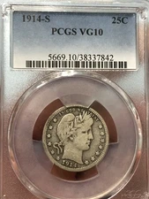 1914 S Barber Quarter PCGS VG-10