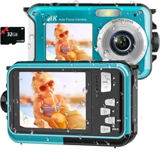 4K Underwater Camera 11FT Waterproof Camera with 32GB Card 56MP Autofocus Dual-S