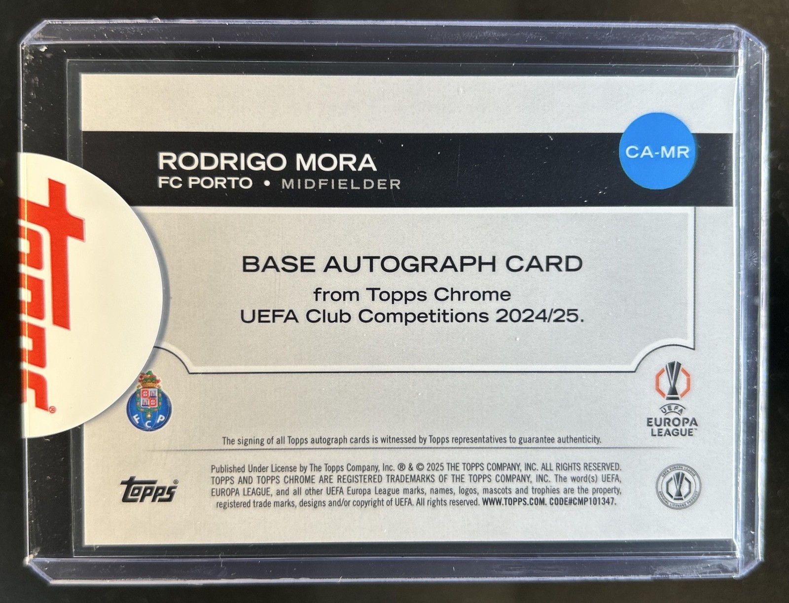 2024-25 Topps Chrome UEFA Rodrigo Mora Auto Aqua Lava RC #/199 Porto Rookie view 2