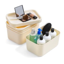 IRIS USA 7 Qt. Plastic Basket Storage Bins with Lids, 7 Qt. - 4 Pack Off White