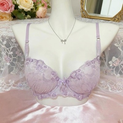 US-34C/JP-D75 Japanese Brand Flower Embroidery Satin Bow Super Push Up Bra