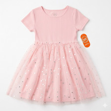 Wonder Nation Girls Pink Sequin Polka Dot Tulle Fit Flare Dress S 6-7