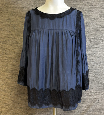 Paper Crane Blouse Women s Small Navy Lace Pleated Lightweight Office Whimsigoth
