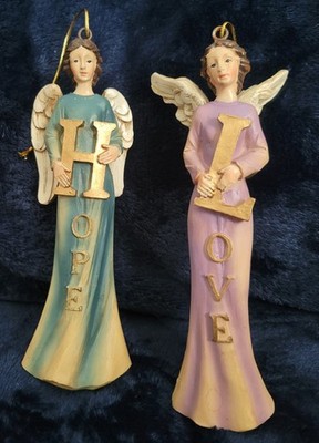 Christmas Angel Ornaments Hope & Love Set of 2 6 Inches Tall