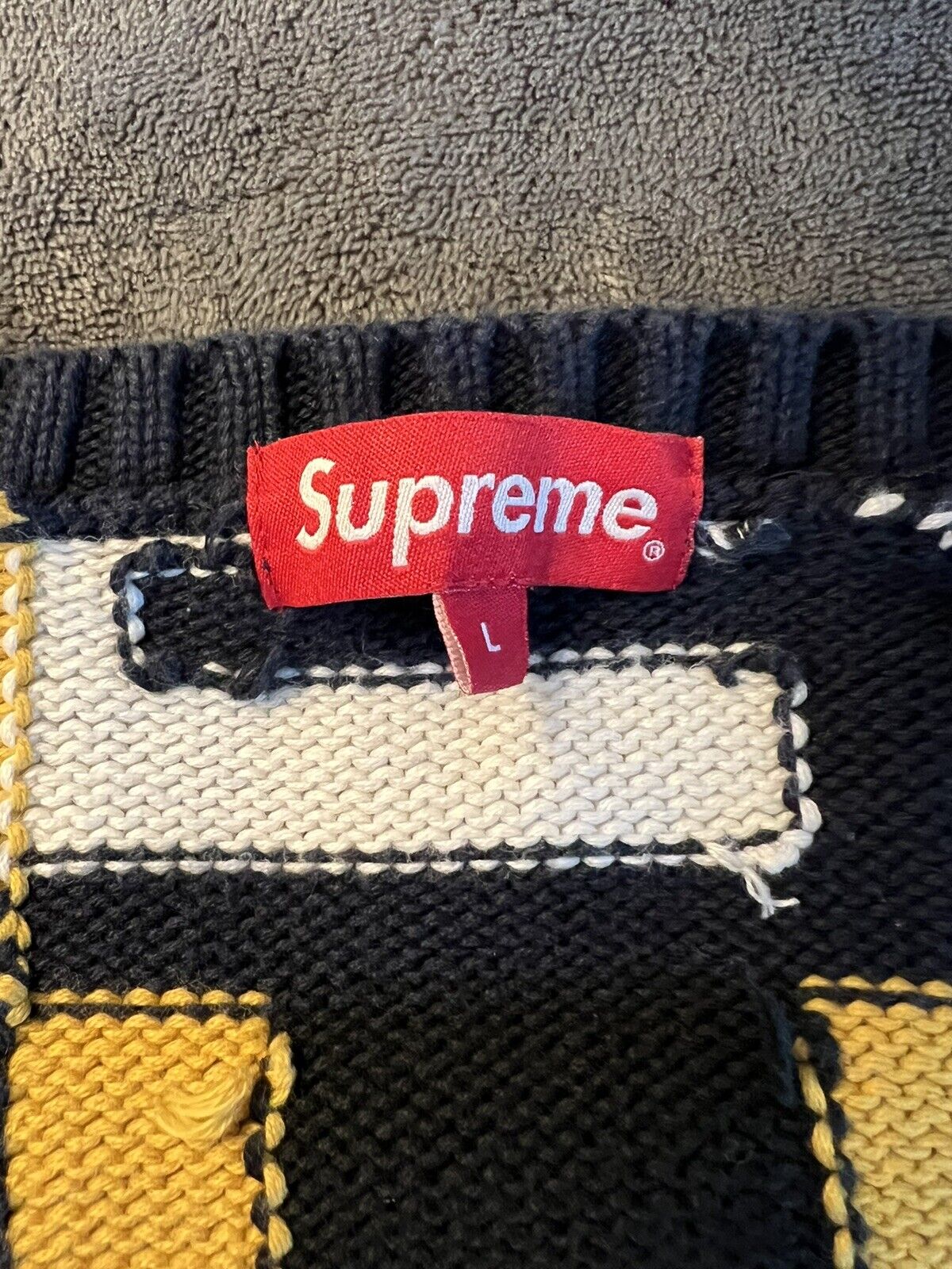 Supreme Sweater Blue With Gray Writing Size Large