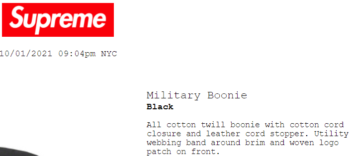 Supreme Military Boonie BLACK FW21 - SIZE S/M - NEW Supreme Military Boonie BLACK FW21 - SIZE S/M - NEW