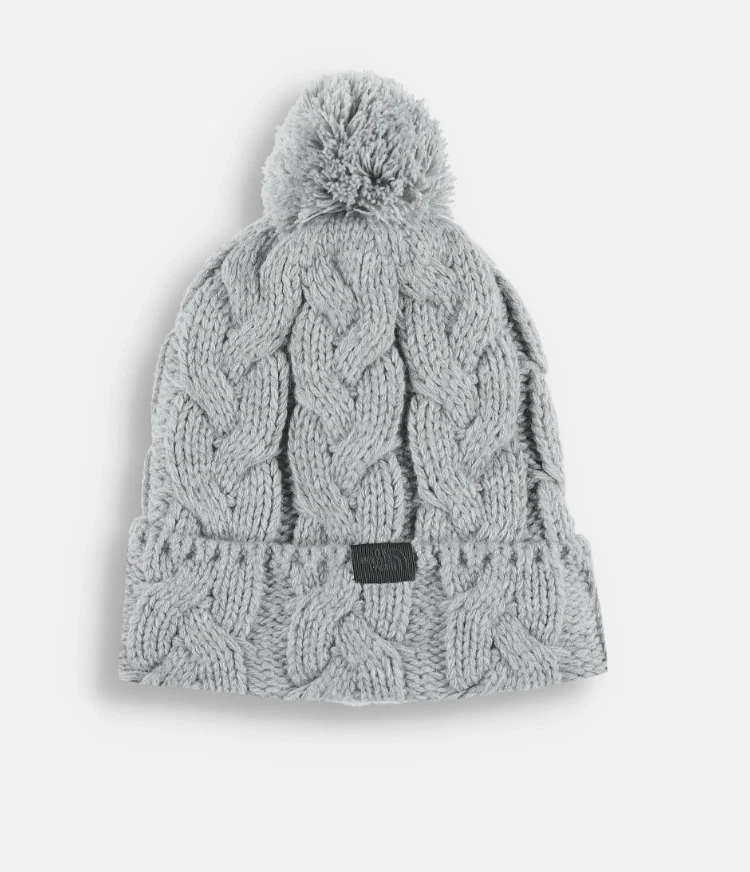 THE NORTH FACE Cable Minna Pom Fleece Lined Beanie TNF Light Grey Heather NEW