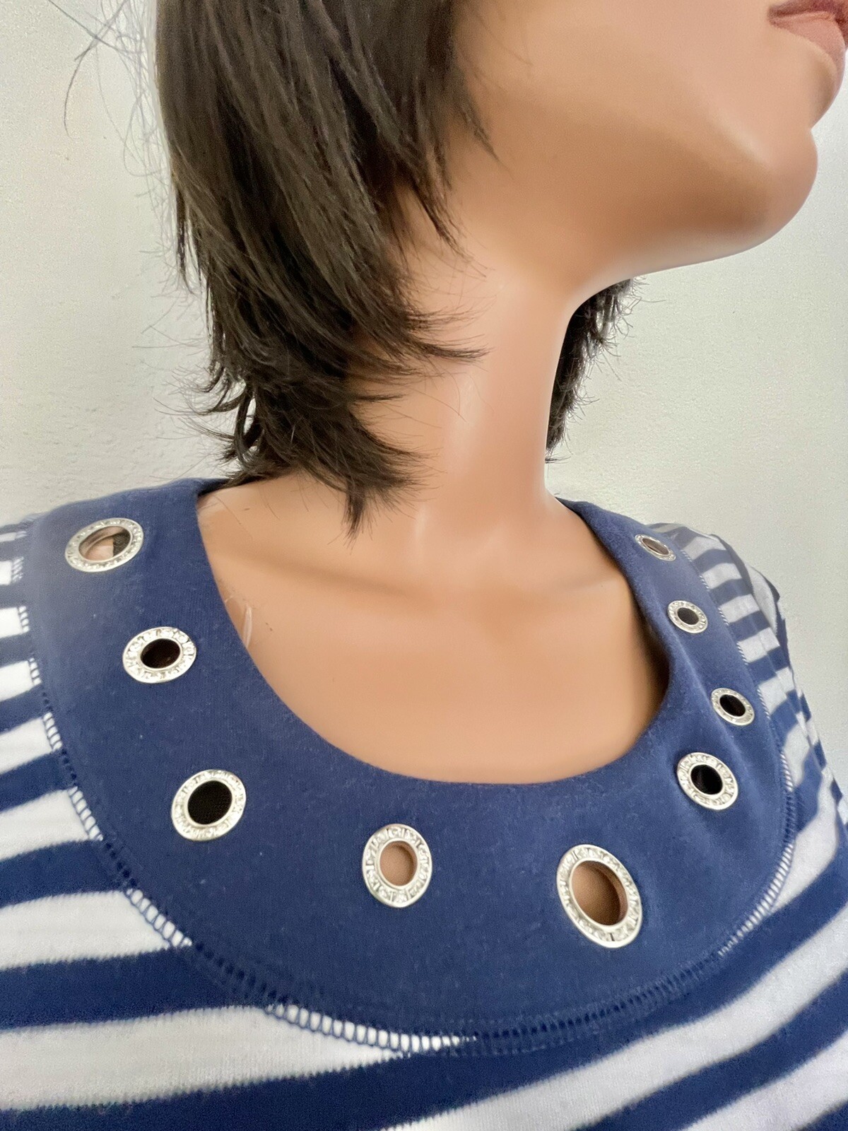 Quacker Factory Tunic XL Cotton Knit Nautical Stripes Diamond Rings ...