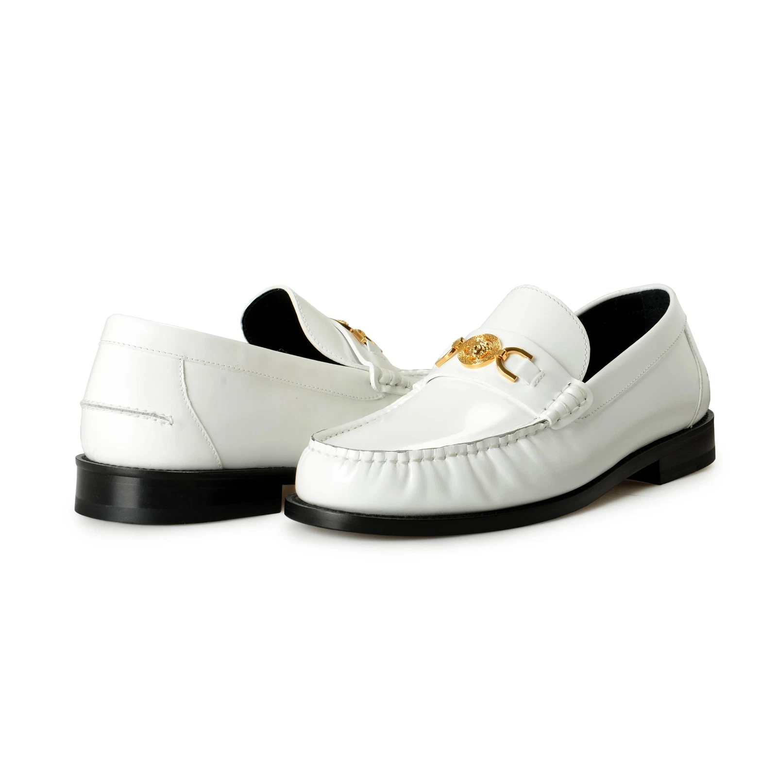 Scarpe mocassini Versace uomo oro bianco Medusa 100% pelle slip on US 9 5 IT 42 5