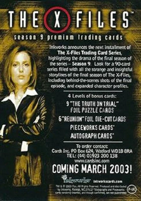 X FILES  SEASON 9 P UK  PROMO CARD P-UK by INKWORKS - Image 2 of 2