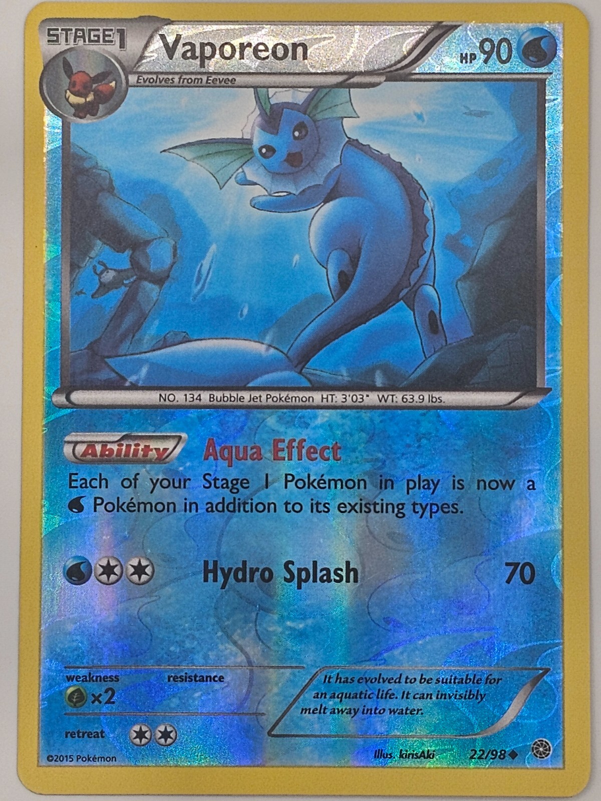 Pokémon Vaporeon 22/98 - Reverse Holo - Ancient Origins - LP - XY - 2015