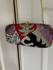 JUDITH LEIBER Swarovski Crystal Studded Leather Lined Clutch Purse