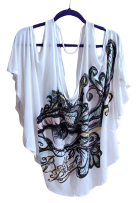 Vintage 90s Baby Phat Eye Tattoo Slouchy Cold Shoulder Cowl-Back Top - 3X -SEXY!