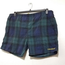 VINTAGE 90'S NAUTICA PLAID NYLON SHORT SWIM-BAORD TRUNKS MEN SIZE XL 38" Waist