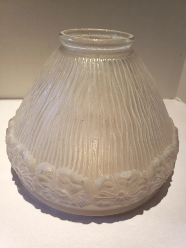 Vintage Frosted Glass Light Shade Embossed Flowers Ribbed Light Sun Purpling 