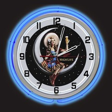 Miller High Life Girl Beer Sign 19" Blue Double Neon Clock Man Cave Garage