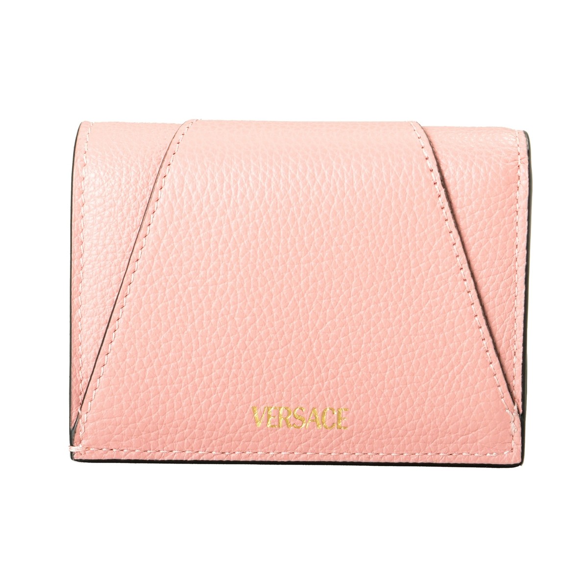 Versace★素敵!Gold V Logo Pink Leather Compact Wallet Versace Women's Gold V Logo Pink 100% Leather Card Case