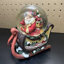 Vintage Living Quarters Ceramic Santa Sleigh Musical Snow Globe Christmas- Birds