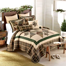 Donna Sharp Pine Star Cotton Embroidered Pinecones Queen Quilt Set Rustic Lodge