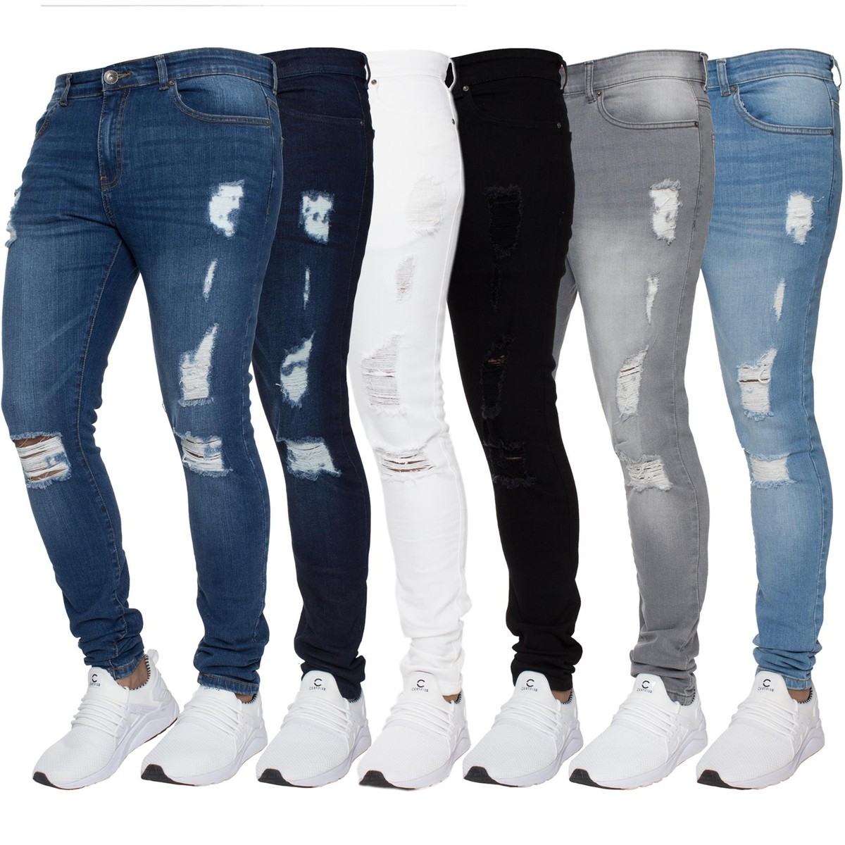Enzo Herren Skinny Zerrissene Jeans Super Stretch Distressed Blau Schwarz Enge E - Foto 5